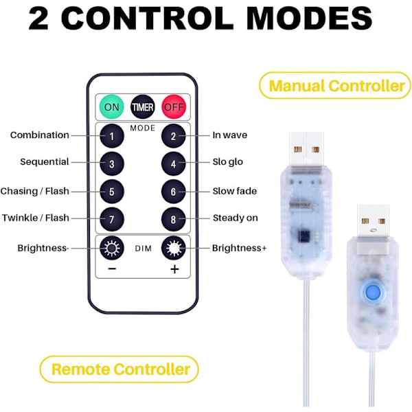 [2-pack] Solcellsdrivna ljusslingor, 12M 100 LED Utomhus Solcellsdrivna Ljusslingor, 8 Ljuslägen Vattentät Koppartrådsdekoration för Trädgård Patio Innergård Sovrum