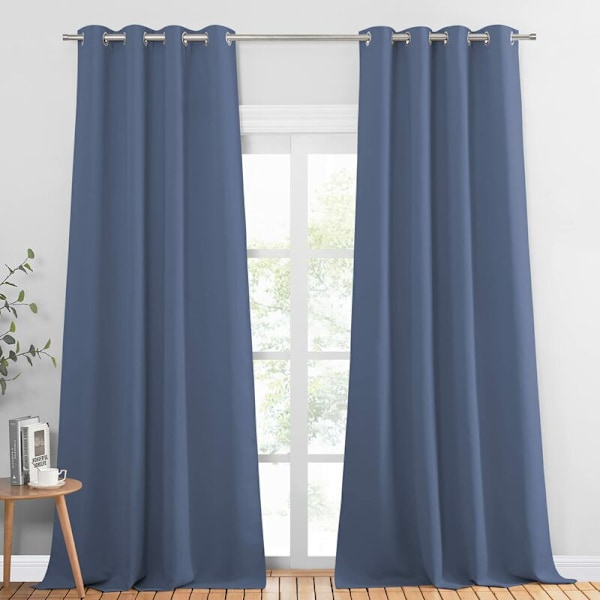 Mörkläggningsgardiner för sovrum - Dubbla termiskt isolerade fönstergardiner för hemmet / Tjockt, massivt tyg, set om 2, L 100 x H 130 cm, Grå-A