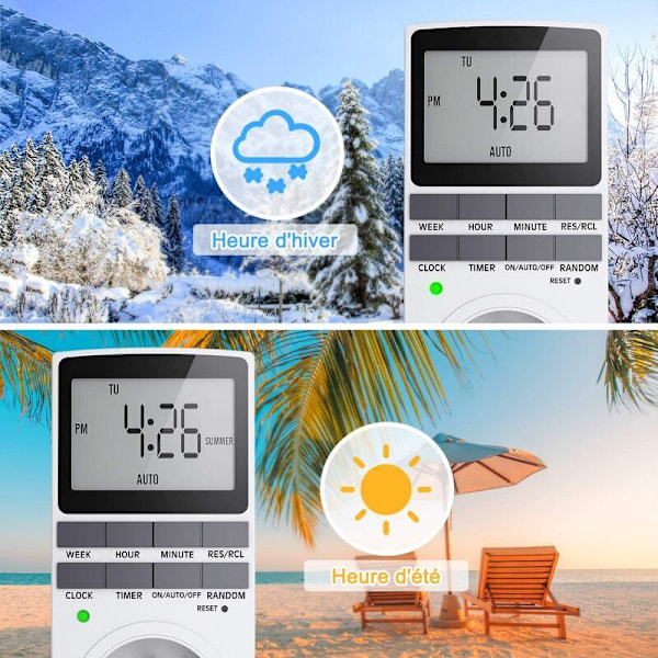 Digital programmerbar stikkontakt, ugentlig digital timer med LCD-display, 12H/24H/7 dage elektrisk stikkontakt timer, energibesparende til husholdningsapparater (1
