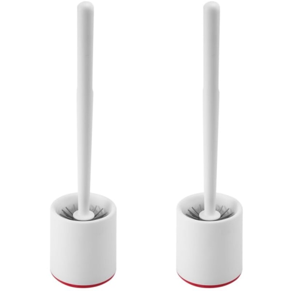 Toalettborste och hållare set, badrum toalettstädare med miljövänliga mjuka borst, röd och vit, 2-pack