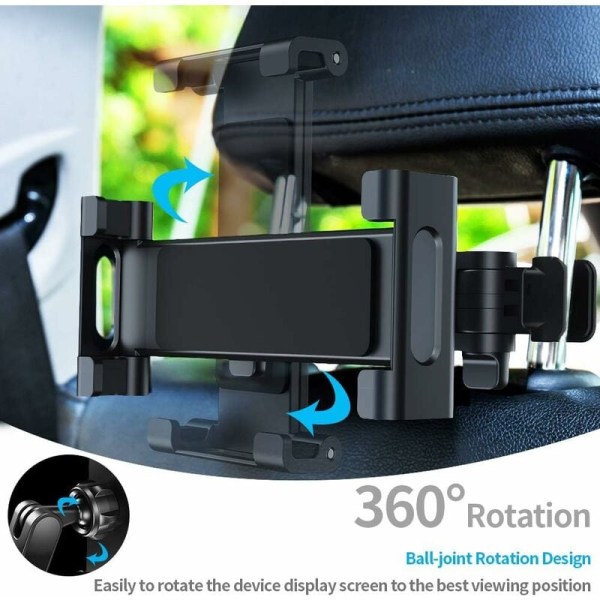 Biltabletshållare, tablethållare för bil Universal nackstöd Auto Rotation 360° Justerbar storlek 6-12 tum för iPad 2/3/4 / Mini/Air, Samsung Galaxy T