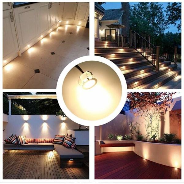 Set med 16 LED Inbyggda Spotlights för Träterrass, Vattentät IP67, Utomhus Inbyggda Spotlights, 0.6W DC12V, Varmvitt Ljus, Mini Lamp Kit för