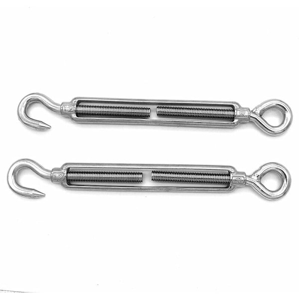 2-pak M12 Haken og Øye, C til O Strammeskruer, 304 Rustfritt Stål, Heavy Duty Wire Rope Spenningsutstyrsett, for Solseil, Teltskygge Installasjon