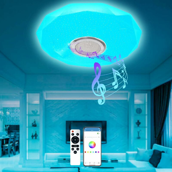 Musikstyrd Taklampa 36w 4000lm Färg LED Taklampa LED Taklampor med Bluetooth-högtalare, Fjärrkontroll och Appkontroll, IP54 Vattentät