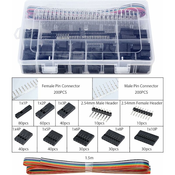 AWG28-18 Dupont Crimpverktygssats Ratschkrympverktyg med 1550 st Dupont Han/Hon Stiftkontakter 0,1-1,0mm² för KF2510 2,54mm 3,96mm Kontakt HIASD