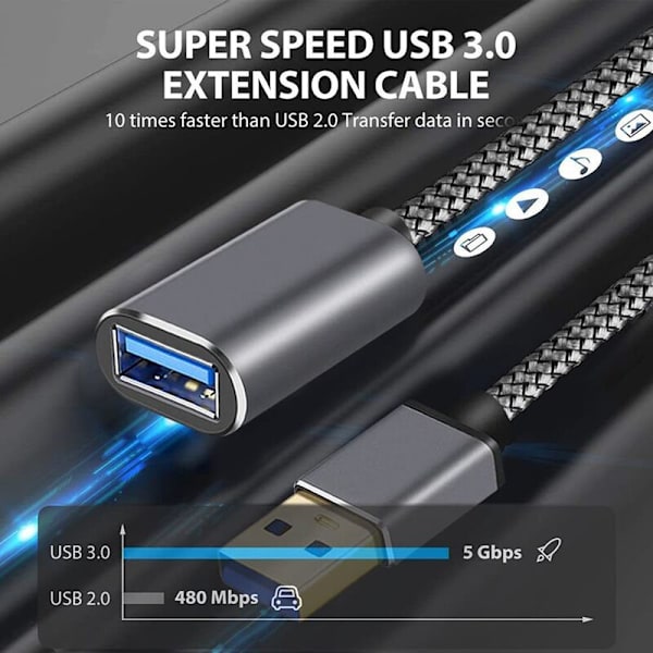 1M USB 3.0-kabel USB-förlängningskabel hane till hona datakabel USB3.0-förlängningssladd för PC TV USB-förlängningskabel