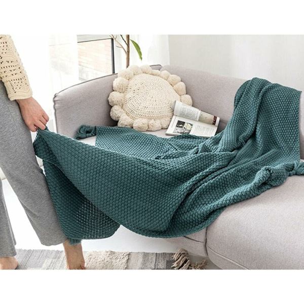 Neulepeitto Plaid Sohva Vuodepeite Pöytämatto Pehmeä Lämmin Skandinaavinen Vuodepeite Käsintehtyllä Reunuksella Rannalle Piknikille Kaikkiin Vuodenaikoihin (Matcha Vihreä, 180 x 200cm)