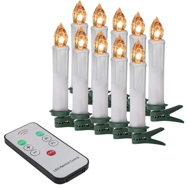 MUOIVG Langattomat ja liekittömät kynttilät, 10 kpl Langattomia LED-joulukyntilöitä, Joulukuusen kynttilät kaukosäätimellä ja irrotettavilla nauhoilla, LED-nauha