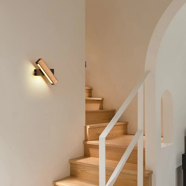 LED Vægskinne, 4W 400LM Indendørs Trævægslampe 360° Drejelig, 3000K Varmt Hvid Vægslampe til Soveværelse, Stue, Kontor, Gang, Dia 21CM [Ene