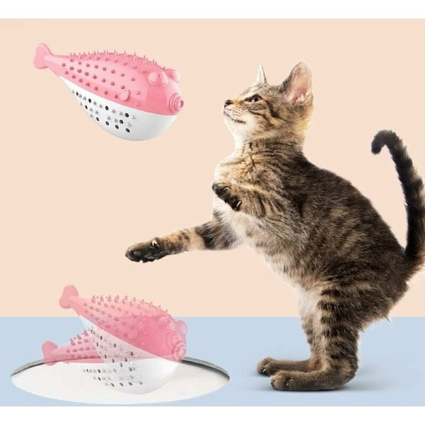 Kattandborste leksak, katt leksak sili molar leksak tugga kon leksak kattunge kattmynta tandborste fiskform interaktiv leksak kattandhygien (rosa)-