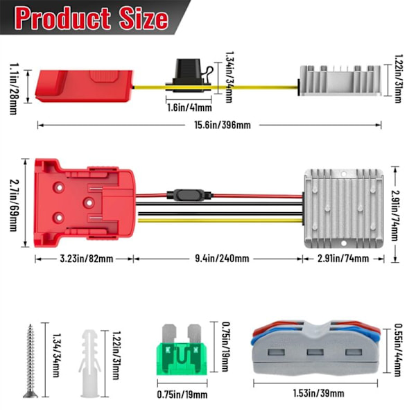 18V til 12V Step Down Converter Batteriadapter for Power Wheels, 12V DC Buck Converter Regulator 20 til 240W