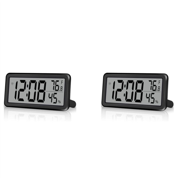 2X Digital väckarklocka, skrivbordsur, batteridriven LCD elektronisk klockdekoration för sovrum kök kontor - Svart