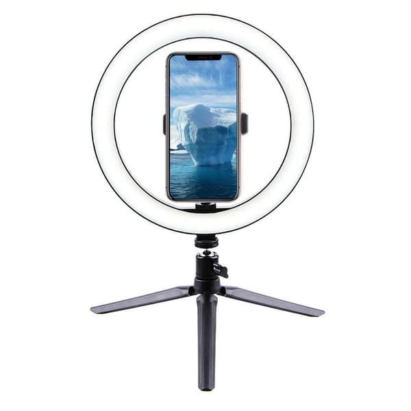 Dæmpbar LED-ringlys med stativ USB-skrivebordstelefonholder Selfie RingLight-lampe til Youtube-makeup