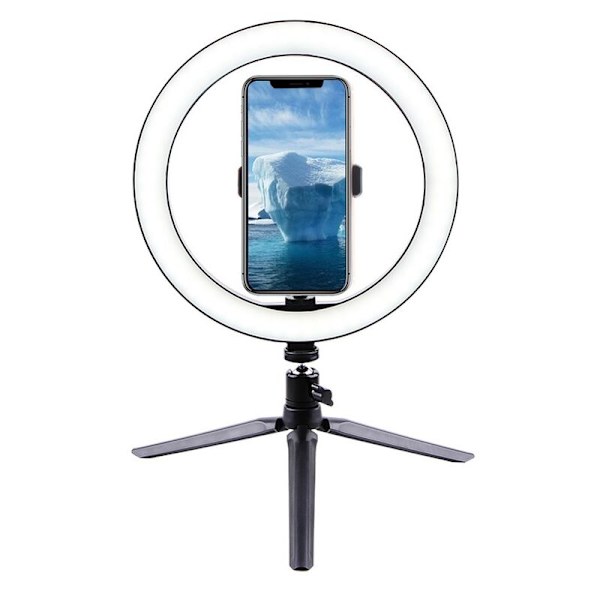 Himmennettävä LED-rengasvalo jalustalla, USB-työpöydän puhelinteline, selfie-rengasvalolamppu YouTube-meikkiin