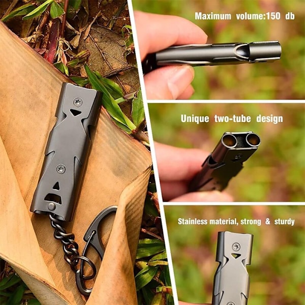 2-pack 150dB Nödvändiga Visselpipor i Rostfritt Stål med Nyckelring för Överlevnad i Berget, Nödsituationer, Fysisk Utbildning, Camping, Fiske, Vandring, Jakt.