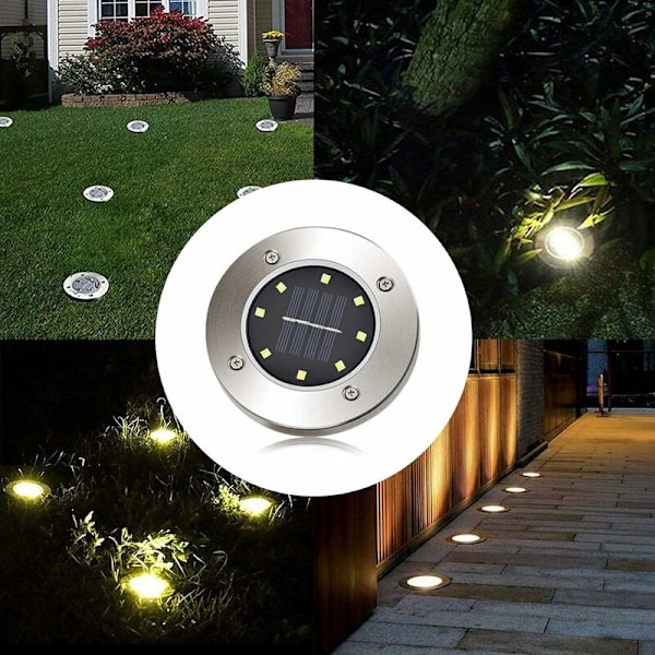 4-pack 12 LED Vattentäta Solcellsmarklampor Utomhus Landskap Gräsmatta Patio Stigen Däcklampor (Varmvit)