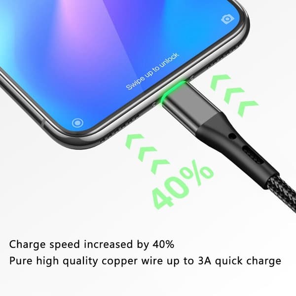Datakaapeli, 3A LED-latausnailonpunottu datakaapeli Android-matkapuhelimiin tai tabletteihin (punainen, 2 m)
