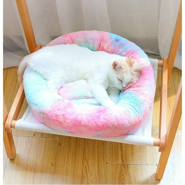 Rund Plussj Kattekurv for Dyr Katter og Små Hunder Katteseng Pute Donut Hundeseng Passer Sofa XH062 (Diameter: 60, Fargerik Rosa)