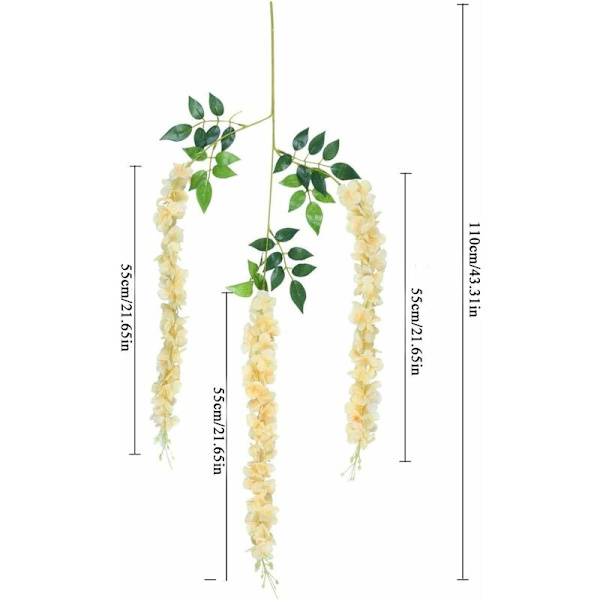 Keinotekoiset kukat, 24 kpl Keinotekoiset Wisteria-köynnökset Riippuvat Silkki Kukat Koti Hääjuhlat Koristelu (24 kpl, 110cm/Jokainen Lanka, Samppanja)