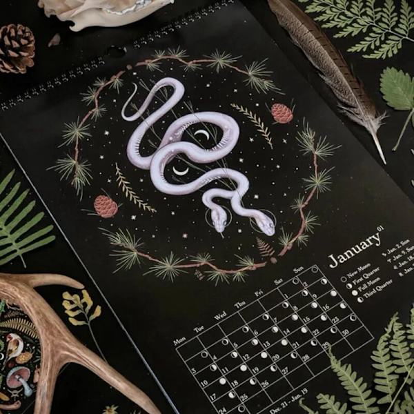 2022 Väggkalender Mörk Skog Dekorativ Kalender Väggkalender Djur Klocka i Väggdekor Anteckning Hushåll
