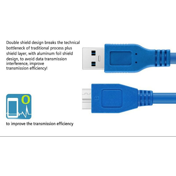 -B-datakaapeli, USB 3.0 -A-uros -B-kaapeli, joka sopii puhelimiin, kameroihin ja kiintolevyihin (0,3 metriä, sininen)