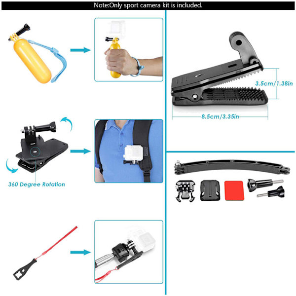 50 in 1 Action Camera -lisävarustepaketti yhteensopiva Hero 10 9 8 Max 7 6 5 Black Action 2 -urheilukameran kanssa