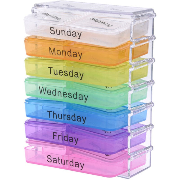 SODIAL(R) Medicin Ugentlig Pille Opbevaring 7 Dage Tablet Sorter Boks Beholder Etui Organizer