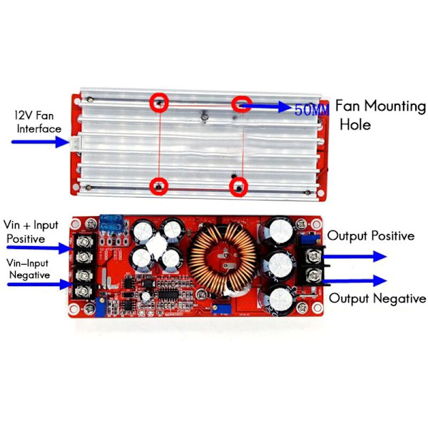 1200W 20A DC Konverter Boost Bil Step-Up Strømmodul Justerbar Spenningskonverter 8-60V til 12-83V