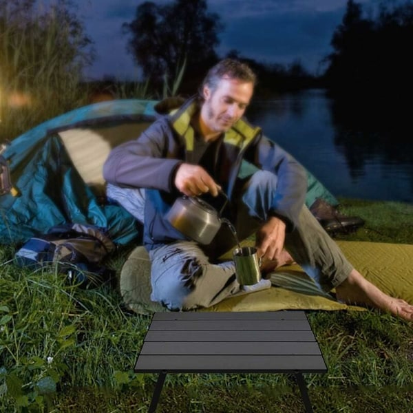 Campingbord, Vikbart, Bärbart, Aluminium, Mini, Kompakt, för Camping, Picknick, Utomhus, Resa, Strand, 39.5x28x12cm (Svart)
