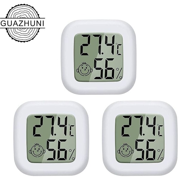 Mini LCD Digital Hygrometer Termometer - Bärbar Noggrann Temperatur Fuktighet - Vit - Set om 3
