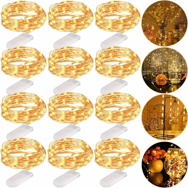 LED-ljusslingor, 20 LED 2M Kopparljusslingor, Batteridrivna Ljusslingor, Varmvit Atmosfärsbelysning, Batteridrivna Mini LED-ljusslingor, Mini