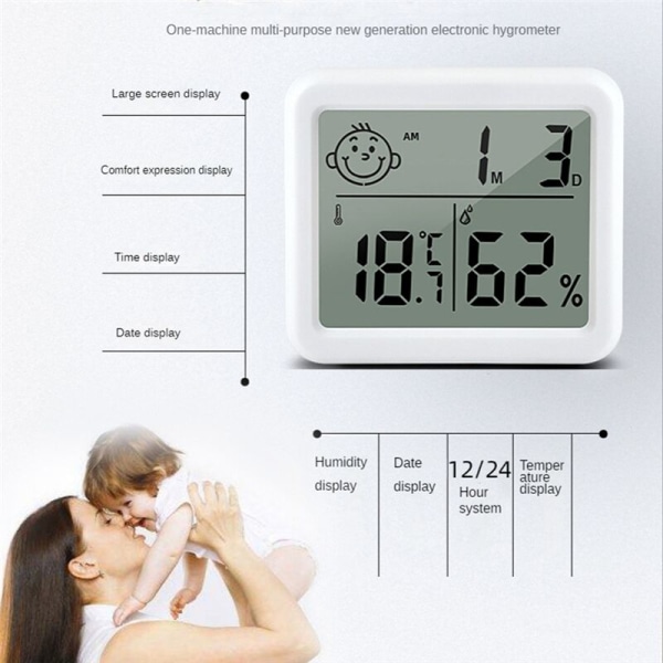 Ultratunn digital termometer elektronisk automatisk mätare fuktighetsmonitor väckarklocka LCD inomhus torr hygrometer