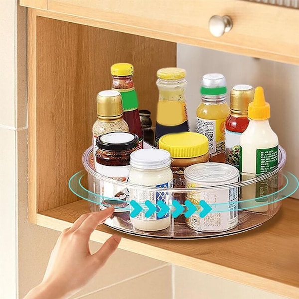 Lazy Susan Snurrbricka Organizer för Skåp, Kylskåp och Matbord med 2 st 11,6 Tums Stora Transparenta Kryddställ