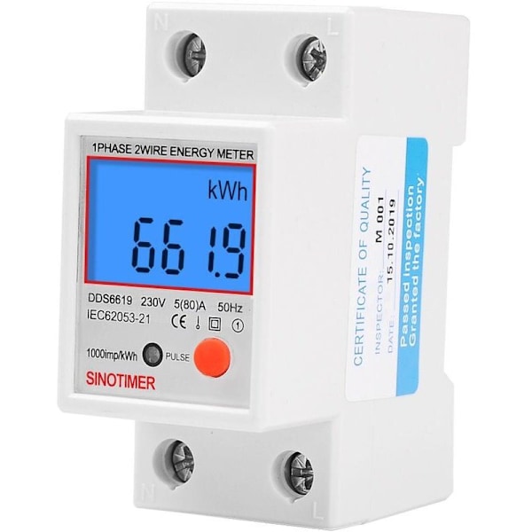 Multifunksjons enfase elektronisk måler Bakgrunnsbelyst LCD-skjerm DIN 5 skinne 80A 230V Mål: 7.83.56.5cm