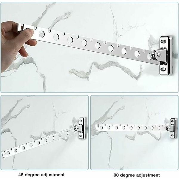 Veggmontert kleshengere, sett med 2, rustfritt stål, sammenleggbar veggmontert kles tørkestativ, sammenleggbar veggmontert kles tørkestativ, sammenleggbar vegg