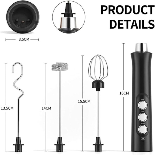 USB 3.0 Elektrisk Mjölkskummare Snabb Äggvisp 3 Vispar Bärbar Äggvisp Kaffeblandare Praktisk.B