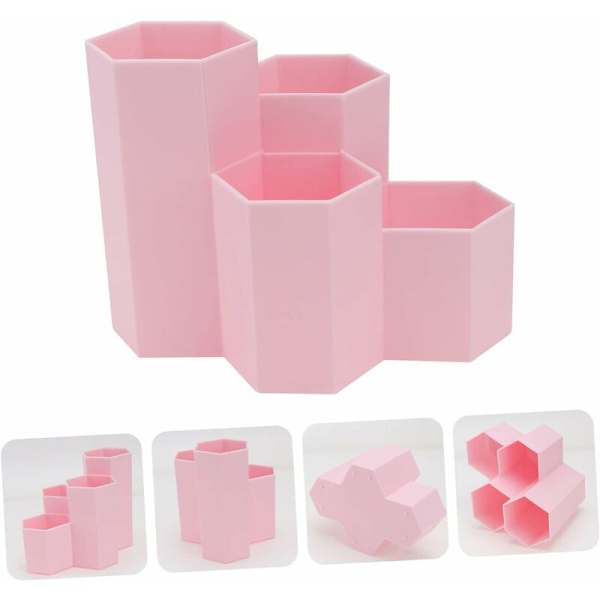 Skrivebords Hexagonal Penneholder Stationær Stativ Plastik Penneholder Pot Plastik Skrivebordsarrangør Pot Geometrisk Makeup Penselholder Blyantbord til Studerende