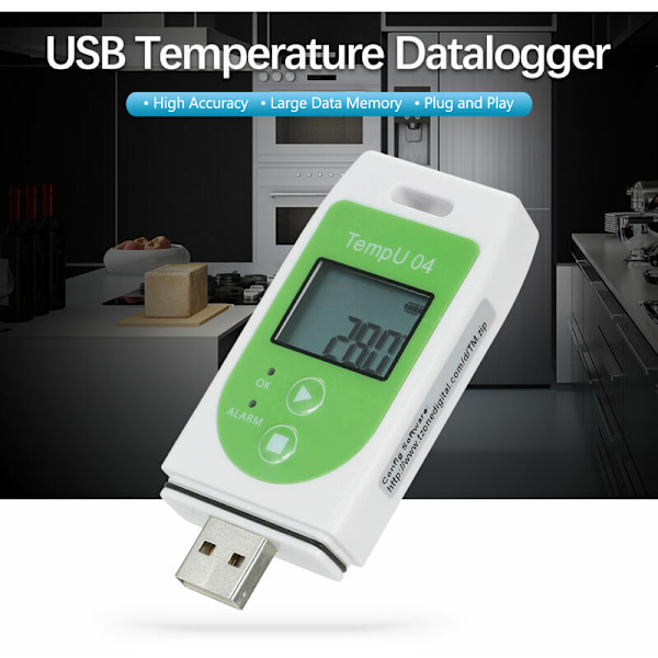 Temperaturdata Logger - Flerfunktions USB Temperaturlogger - 32 000 inspelningskapacitet - Grön