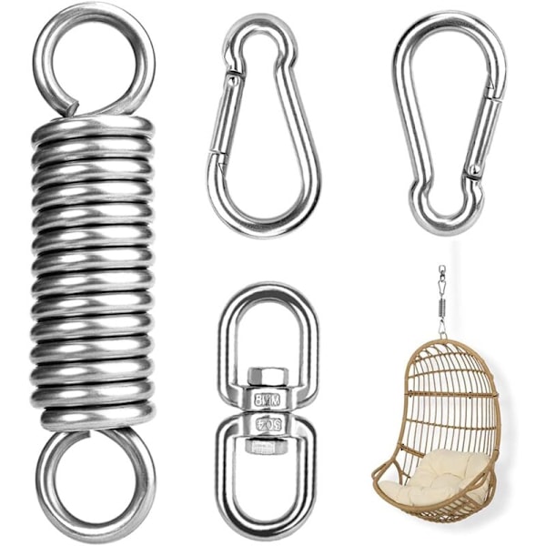 Upphängningsfjäder, Takkrok Stålfjäder Hängmatta Hängset med 2 Karabiner & 360 Svingbar krok, Fjäderhängande Stol Svingkrok för Strandväska