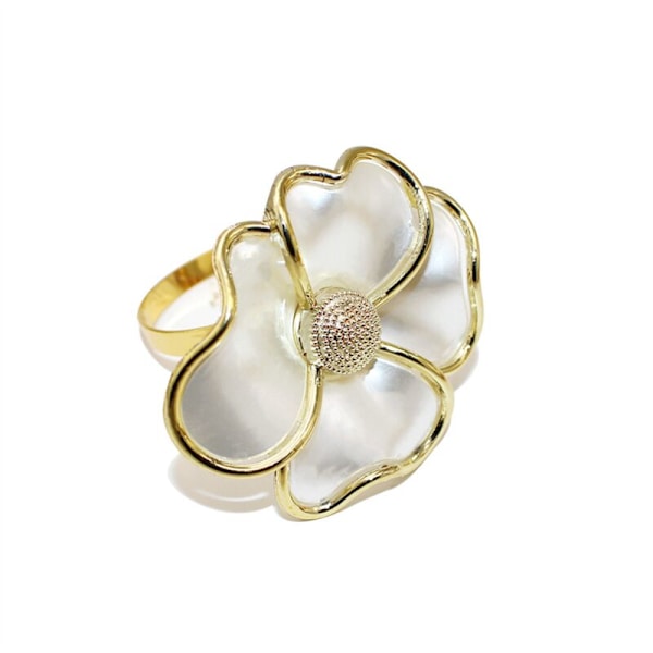 Blomsterformede serviettringer, elegante serviettholdere for papirservietter og duker, sett med 6, A