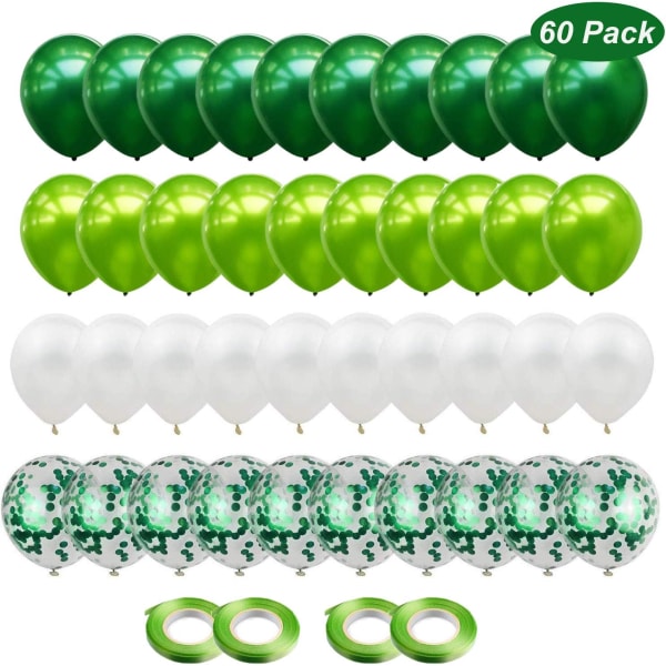 Ballonger60 ballonger Blå hvite ballonger med blå konfettiballonger, 12 tommers heliumballonger for dåpsjente Bursdagsdekorasjon for bryllup (grønn whi