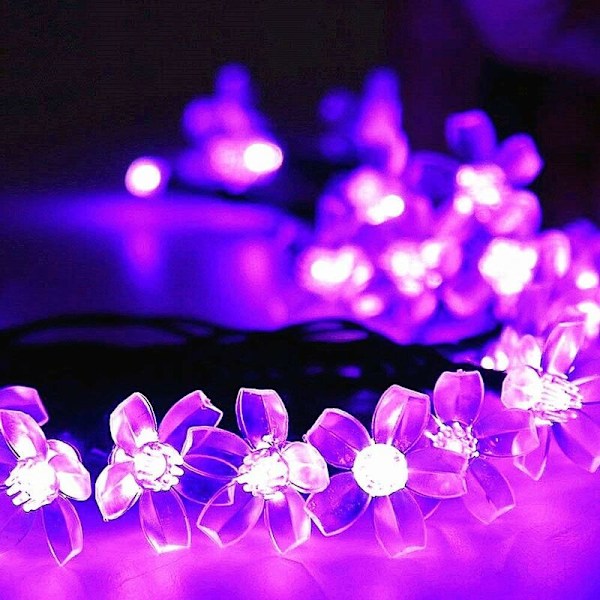 Solcellsdrivna Trädgårdsblomsterljuskedjor, Vattentäta 7 meter 50LED Persikoblomma Körsbärsblommor Solcells Fairy Lights för Utomhus Inomhus Bröllop Fest Jul Y