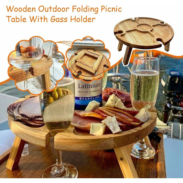 Fällbart Bärbart Picknickbord, Vikbart Lätt Campingbord 24cm Litet Träpicknickbord för Fest, Strand, Trädgård, Camping, Grill, Tra