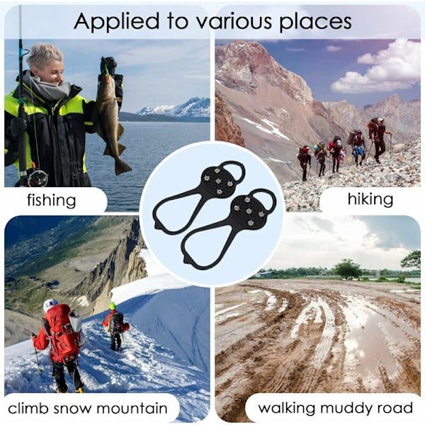 2 Par Non-Slip Gripper Spikes, Isgribere Traction Cleats Snesko Spikes Grips Crampons med 5 Stål Pigge - S
