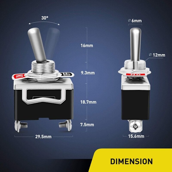 Vippbrytare 10A/12VDC, 6A/24VDC, SPST Metallväxelströmbrytare, På/Av 2 Positioner 2 Stift, för Bilstolens Instrumentbräda (4-pack)