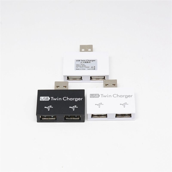 Bærbar Mini USB-hub til 2-porters laderhubadapter USB-splitter Dual USB-ladeforlenger for datamaskin Hvit