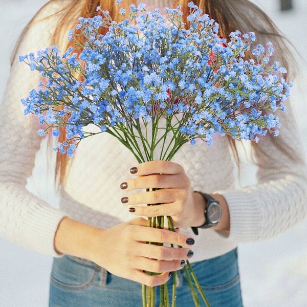Konstgjorda Baby Breath Blommor Falska Gypsophila Buketter 12 St Falska Real Touch Blommor för Bröllopsdekoration DIY Hemfest (Blå)