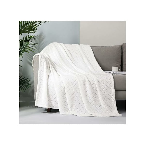 Myk plysj teppe, Queen Size sofa teppe, mykt og fluffy sofa dekorativt teppe - koselig og lett, hvitt, 127 x 152 cm