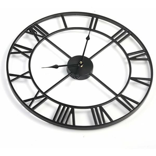 Väggklocka för vardagsrumsinredning, batteridriven 40 cm (svart) Retro romerska siffror stor modern rund tyst metallväggklocka för vardagsrum sovrum