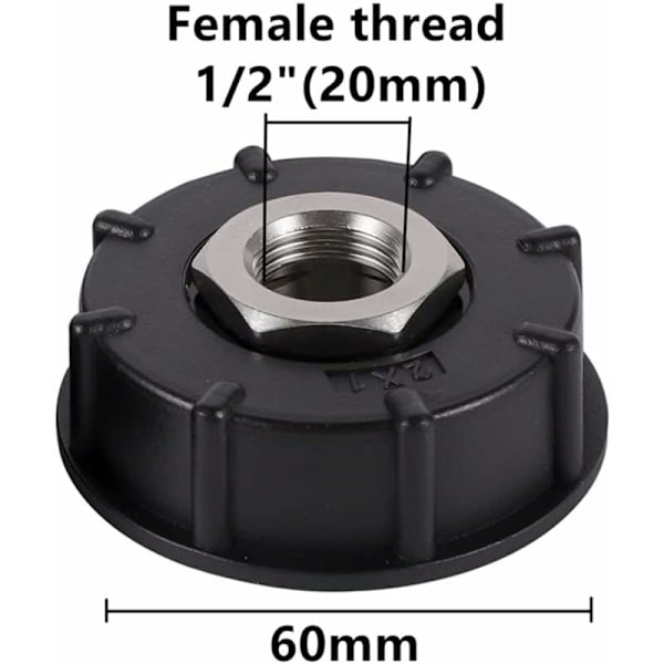 IBC S60X6 Vattenbehållare Adapter Grov Gänga med Slanganslutning Rostfritt Stål Ventil Pip Anslutningar (1/2\" Invändig Gänga)